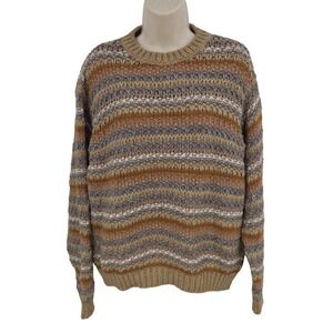 Elsamanda Sweater Men L Brown Chunky Wool Alpaca Stripe Made Italy Fisherman